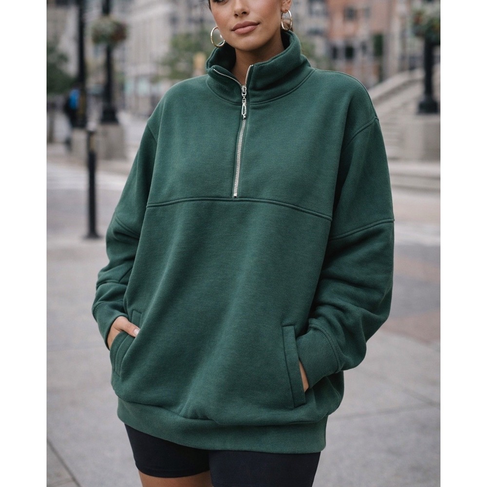Zesica Women's Half Zip Oversize Sweater Fleece Long Sleeve Quarter Zip Green L